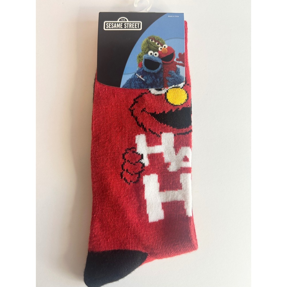 Sesame Street Elmo Red Crew Socks Mens Size 10-13 Graphic Character Novelty New